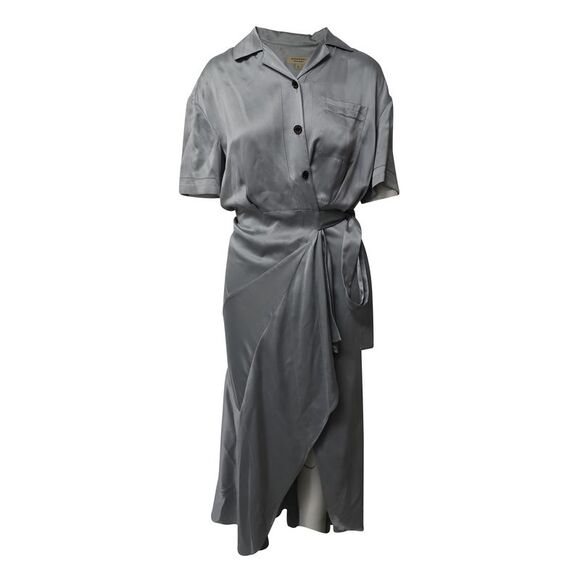 Burberry Dresses & Skirts - Burberry Midi Wrap Shirt Dress in Pale Blue Silk-Satin